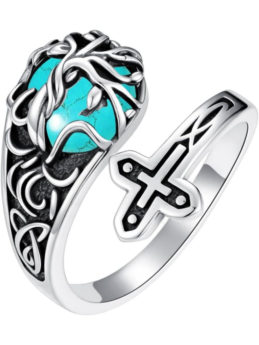 Vintage 925 Sterling Silver Sunflower Tree of Life Adjustable Spoon Ring Jewelry